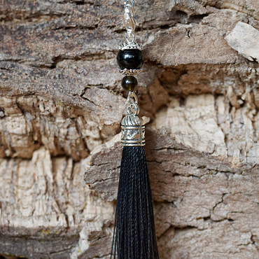 Marqueur Noir tricot ou crochet en perle obsidienne en or (fait main)